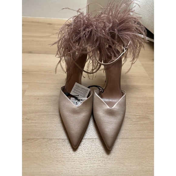 Zara Tan and Pink Feather Slingback Stiletto Heels Size 8 - Picture 7 of 8